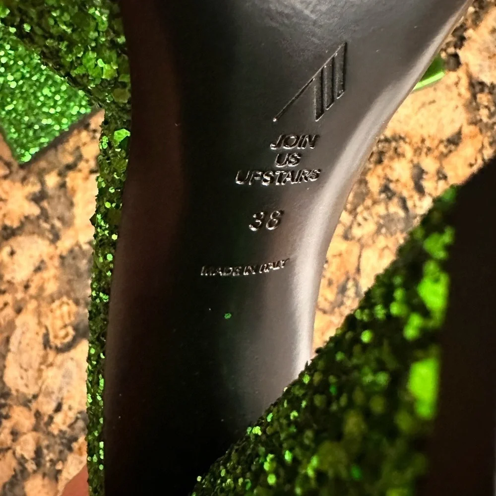 THE ATTICO Devon 115 Mule in Apple Green Glitter